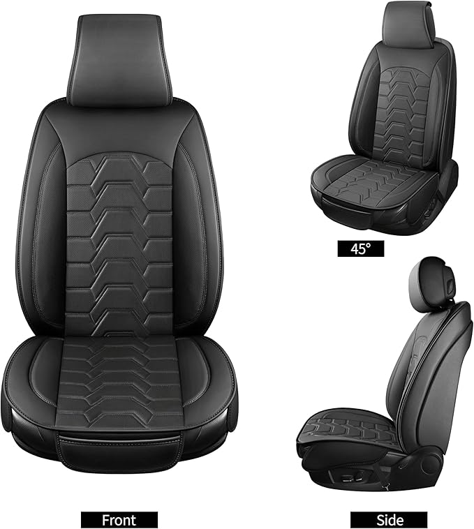 hoozoom Leather car Seat Covers Breathable Car Seat Protector Front seat Covers Universal Fit for 95% Car Truck SUV Van Vehicles （Black，2PCS）