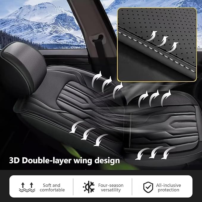 YORKNEIC Fit for Hyundai Sonata Seat Covers 2007-2025: Leather Waterproof Car Seat Covers Anti-Slip Protector 2 Front Set (2 Seats, Black)