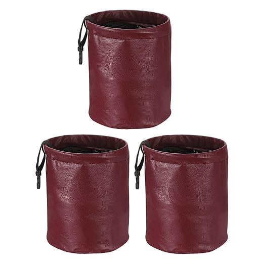 HARFINGTON 3 Packs Car Trash Can 0.9 Gallon Foldable Leak-Proof Garbage Organizer Portable Hanging Waterproof Truck Trash Bins for Van Automotive Vehicle Front Seat, Red