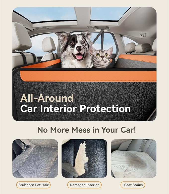 Letsenjoy Back Seat Extender for Dogs,Upgraded PU Leather Dog Car Cover for Back Seat with Hard Bottom Holds 400lbs,Waterproof Seat Protector Dog Hammock for Car, Universal Fits SUV Small Truck