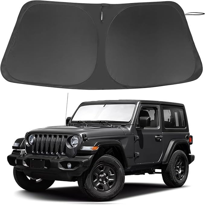 Windshield Sun Shade Custom Fit for 2018-2024 2025 Jeep Wrangler JL & 2/4 Door 4XE &2020-2024 Jeep Gladiator JT Accessories Foldable Sunshade Protect Car from Heat Damage Keep Car Cooler