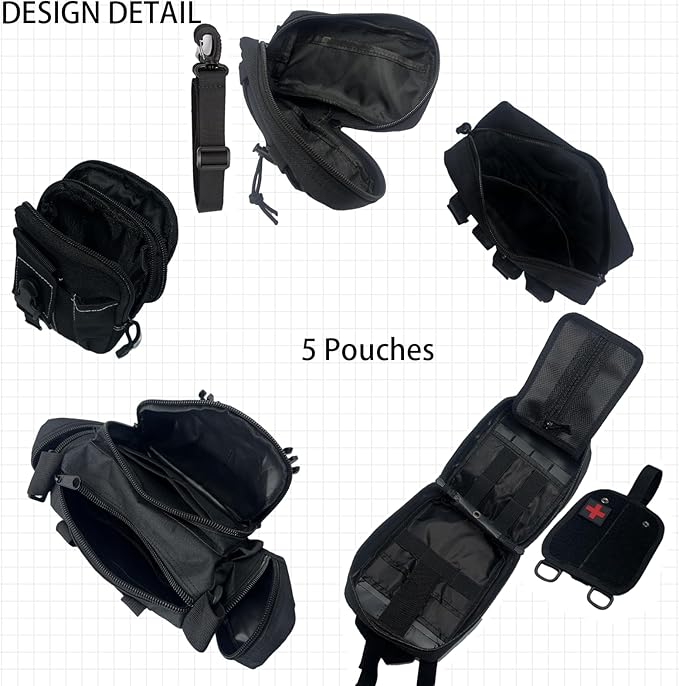 MEAUTELE 6 Pack Tactical Molle Automotive Seat Back Organizer Tactical Vehicle Panel Organizer with 5 Detachable Molle Pouch for Car Truck Ford Jeep Vehicle,US Flag Patch For Man (5 Pouches)