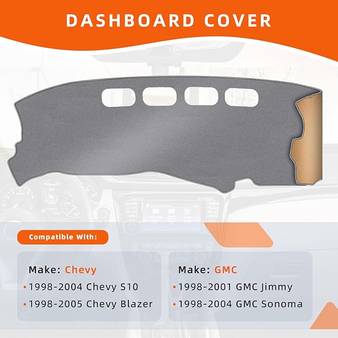 KEYOOG Dashboard Cover Dash Mat Fit for Chevy Blazer 05-98, S10 04-98/ G-MC Jimmy 01-98, Sonoma 04-98 (for Left Hand Drive),Car Dash Board Mat Anti-Glare Carpet,Non-Slip Pad (Grey)