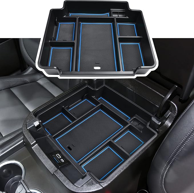 EDBETOS Center Console Organizer Tray for 2021-2025 Chevy Tahoe/Suburban and 21-2024 GMC Yukon Accessories, Fit Standard Console with Charging Socket Only, NOT for Power Sliding Console, Blue