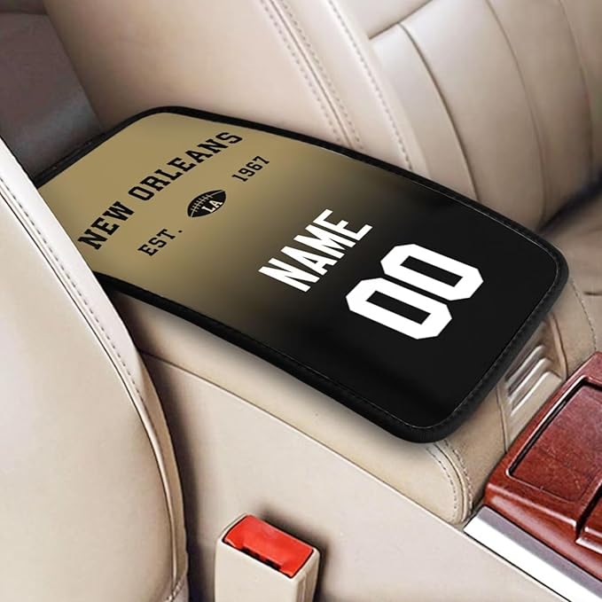 Custom Car Armrest Cover,Add Personalized Name and Number As Gifts for Loyal Football Fans,Auto Center Console Pad Car handrail Box Cushion,Fit for Most Car