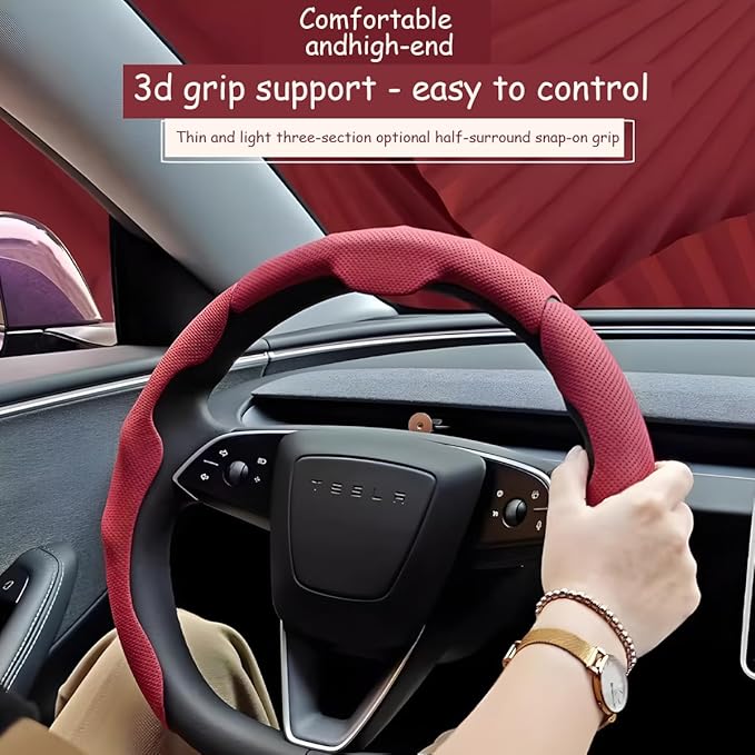 Car Steering Wheel Cover, Nappa Leather 15 Inch Snap-On 3PCS Set Vehicle Steer Wheel Wrap Protector, Non-Slip Automotive Interior Protection Accessories, Universal Fit (Gray)