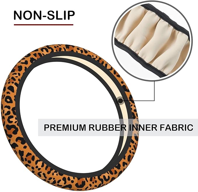 Animal Leopard Print Cheetah Steering Wheel Cover, Non-Slip Breathable Neoprene Steering Wheel Covers, Women Car Accessories Universal 15 Inch Fit Auto, Suvs, Truck