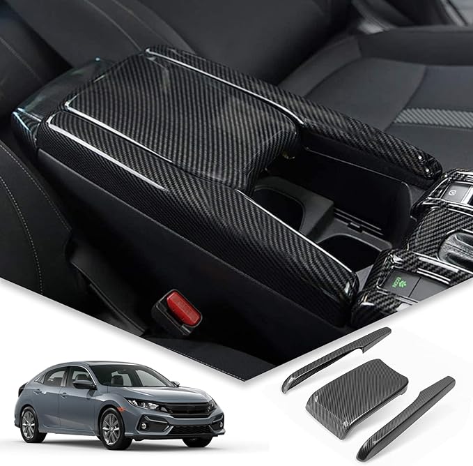 BIBIBO for Honda Civic Carbon Fiber for 10th Gen Civic 2016 2017 2018 2019 2020 2021 Honda Civic Console Armrest Box Cover, Civic Car Interior Arm Rest Cover Civic Armrest Carbon Fiber Cover