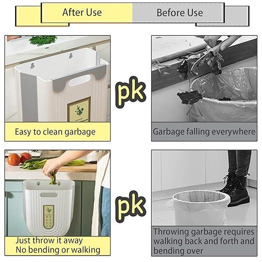 2PCS Hanging Kitchen Trash Can, Collapsible Trash can for Kitchen, Wall Mounted Foldable Small Garbage Can Compost Bin, 6L+10L Under Sink Waste Bin for Cabinet/Bedroom/Car/Bathroom (Grey)