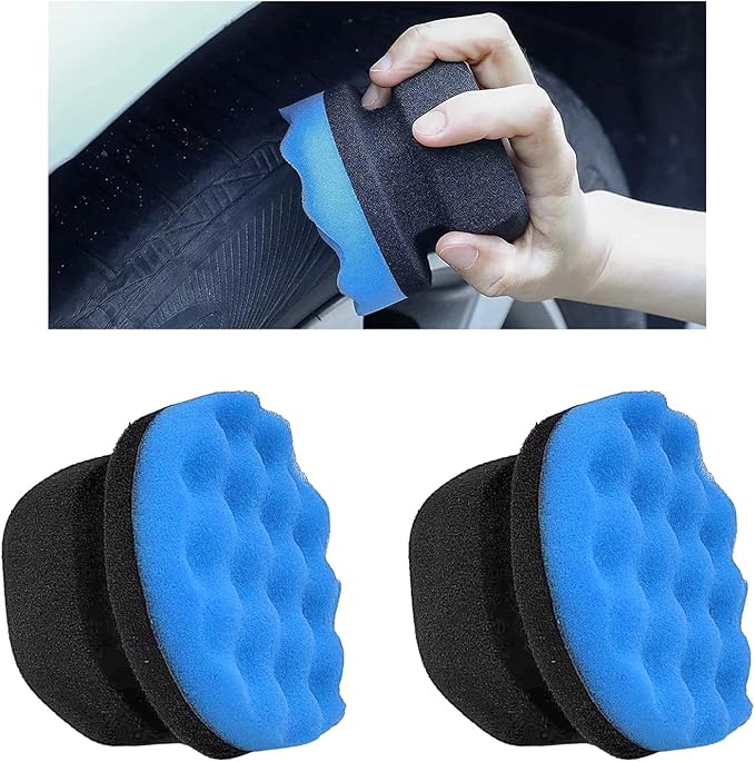2 PCS Tire Dressing Applicator Pads, Reusable Hex Grip Tire Shine Applicator Polishing Sponge Pads, Wheel Tire Shine Detailing Foam for Most Vehicles, Car Accessories (Blue, 4.33")