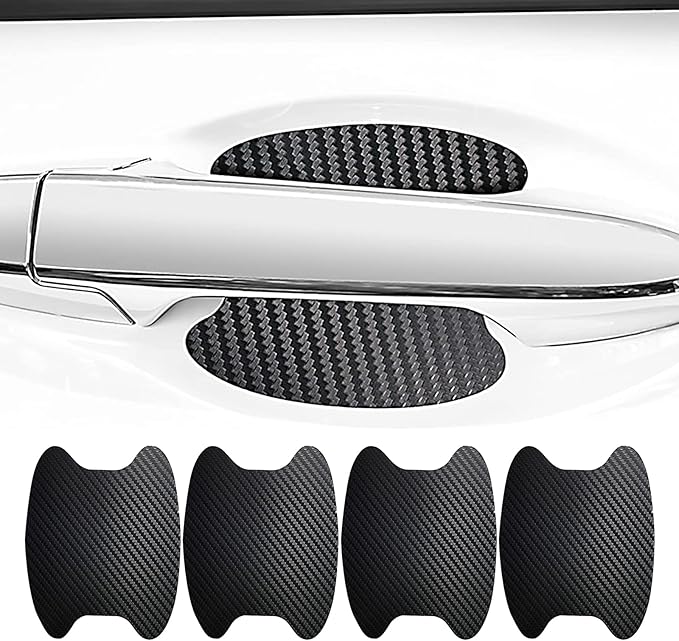 gunhunt 4 PCS Car Door Handle Scratch Protectors, Carbon Fiber Handle Cover Anti Scratch Stickers, Door Handle Cups Protective Film Bowl Sticker (Black)