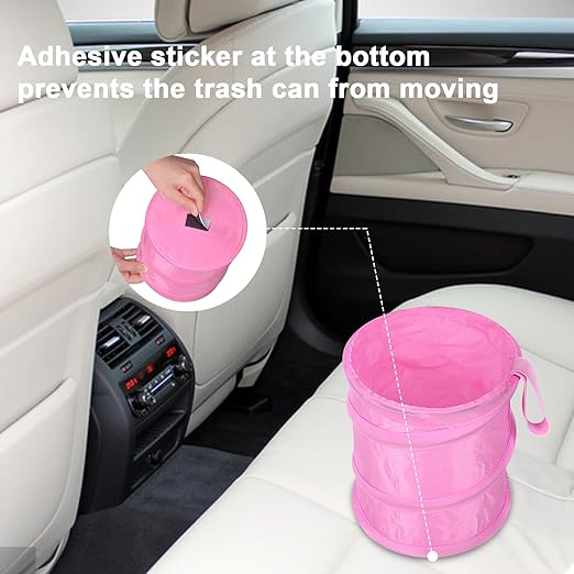 Kincown Car Trash Can, 2 Packs Mini Collapsible Car Trash Bin for Front Back Seat, Pop up Garbage Can, Portable Bag Hanging for Vehicle SUV Rv Truck Accessories Interior, Pink