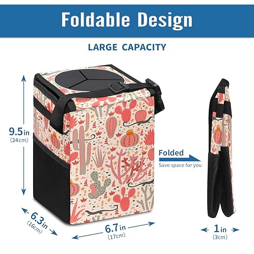GVGHIDZ Car Trash Can – Lightweight and Portable with Durable Water-Resistant Coating, No Installation Required, Practical and Ample Capacity,Car Accessories Interior Car Organizer. Cactus