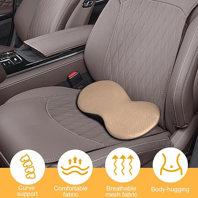 Car Seat Cushion, Memory Foam Sciatica & Lower Back Pain Relief Vehicle Chair Pillow for Driving, Breathable Automotive Seat Support Pad, Universal for SUV Sedan Truck (Beige)