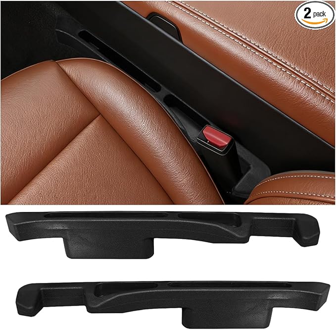 2PCS Car Seat Gap Filler Organizer, Multifunctional Car Gap Stopper Between Seat & Console Prevent Things Drop, Universal Vehicle Interior Phone Holder Accessories for SUVs Trucks (Black)