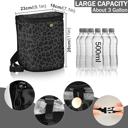 Black Leopard Car Trash Can African Animal Skin Print Car Garbage Bag with Lid Hanging Waterproof Leak Proof Vehicle Storage Bin