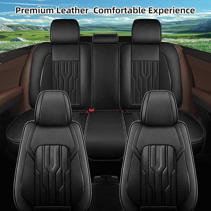 YORKNEIC Seat Covers Full Set Fit for kia Rio 2013-2023 2024 Breathable Faux Leather Car Seat Covers Waterproof Car Seat Protectors with Airbag Compatible(5 Seats,Black)