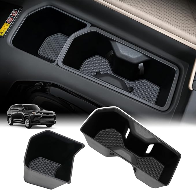2-Pack Cup Holder Inserts for 2024 2025 2026 Toyota Grand Highlander Accessories, Spill-Proof, Rattle-Free, Scratch-Resistant TPE Center Console Liners Protector