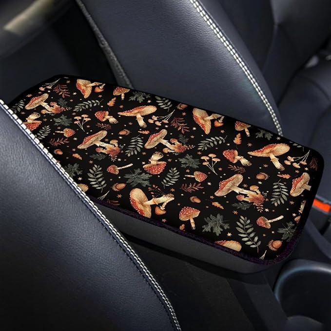 Plant Mushroom Car Center Console Cover Mushroom Car Accessories Decor Cars Armrest Box Pad for Comfortable Support, Universal Armrest Cover for Vehicles Truck SUV