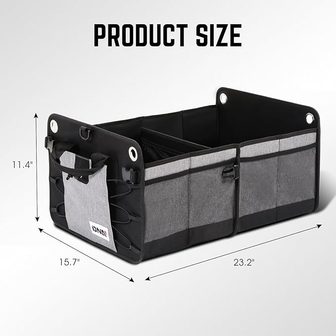 DNA Motoring Trunk Organizer for Car, 70L Large Capacity Foldable Trunk Organizer, Multi Compartment Car Trunk Organizer for Women Men, Grey, TOOLS-00420