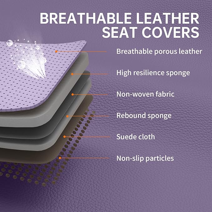 GEZHOUBA Purple Car Seat Covers Full Set, Luxury Leather Purple Seat Covers for Women, Full Coverage Waterproof Anti-Slip Car Seats Universal Fit for Most 5-Seater Cars SUVs