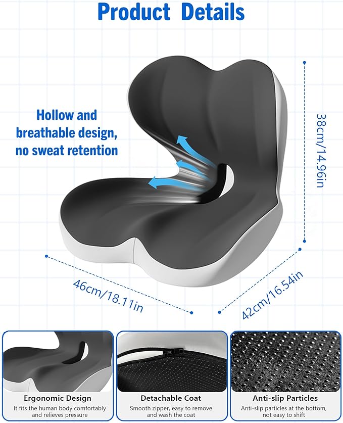 2 in 1 Booster Seat, Cooling Memory Foam Orthopedic Cushion for Sciatica Lower Back Pain Relief, Non-Slip Enhanced Visibility Pad for Truck SUV Office Chair