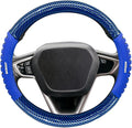 Sport Style Blue PU Leather Steering Wheel Cover with Bright-Blue Sport Grip Anti-Slip Breathable Steering Wheel Accessory Universal Fit 14.75-15 inch