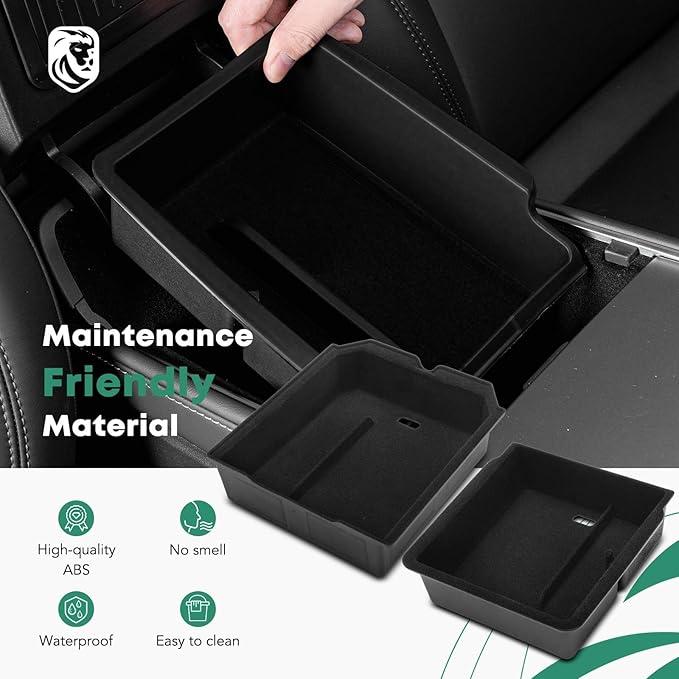 YHTAUTO Center Console Organizer Tray Armrest Drawer Organizer Fit 2024 2025 Tesla Model 3 Highland, Center Console Tray Armrest Hidden Storage Box Flocking Interior Accessories 2PCS