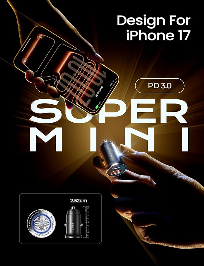 LISEN 54W Mini Cigarette Lighter Adapter Car Charger USB C Fast Charging, 12V Cigarette Lighter USB Car Charger Fast Charging Adapter, for iPhone 17 Pro Max 16 15 14 13 12 Plus Mini, Samsung S25 S24
