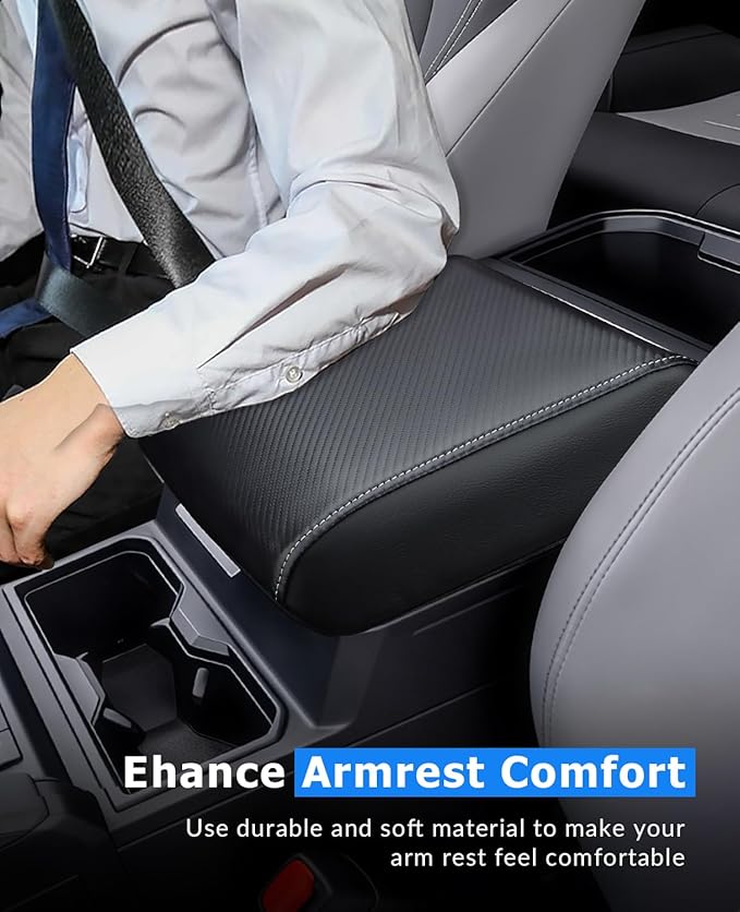 INTGET Center Console Cover for 2026 Toyota Tacoma Accessories 2024 2025 & 2025 2026 4Runner Accessories Leather Car Middle Armrest Arm Rest Box Lid Seat Protector Cushion(Carbon Fiber Texture, 2024+)