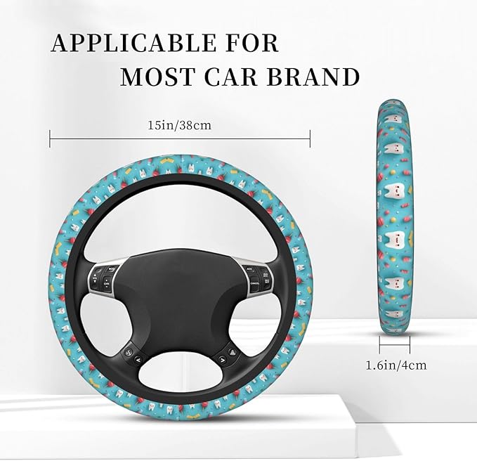 Neoprene Steering Wheel Cover Dental Print Car Steering Wheel Cover Universal Fit for Most Cars