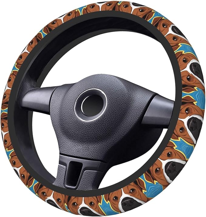 English Bulldog Art Car Steering Wheel Cover, 15 Inch Steering Wheel Cover Stylish Decor for Most Cars