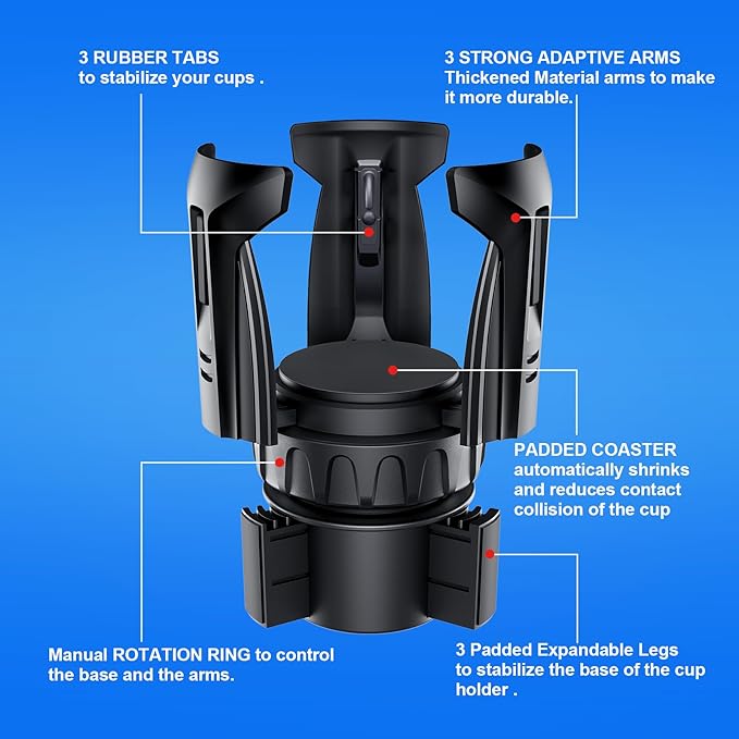 Cup Holder Expander, Automatic Car Cup Holder Expander Holds Large Water Bottles, for Yeti, Stanley, Owala Travel Tumbler & Mugs, Adjustable Arms & Extendable Base Insert Accessories (CH03T, 2PACK)