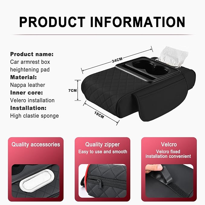 Car Armrest Storage Box for Nissan Hardbody (D21) 1986–1997, Center Console Organizer with Side Pocket, Ergonomic Memory Foam Armrest Cushion, Car Elbow Support Pad,D Red