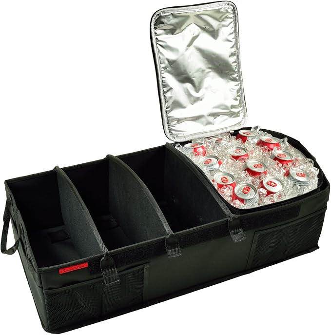 Picnic at Ascot Heavy Duty Rigid Base Trunk Organizer with 28 Can Capacity Leak Proof Cooler- Adjustable Dividers - 30" wide x 15" deep - Designed & Quality Approved in the USA