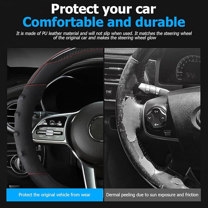 Car Steering Wheel Cover, Non-Slip Vehicle Steering Wheel Protector, Automotive Interior Accessories for Women Men, 15 Inch Universal for SUV, Truck, RV, Van and More（Black）