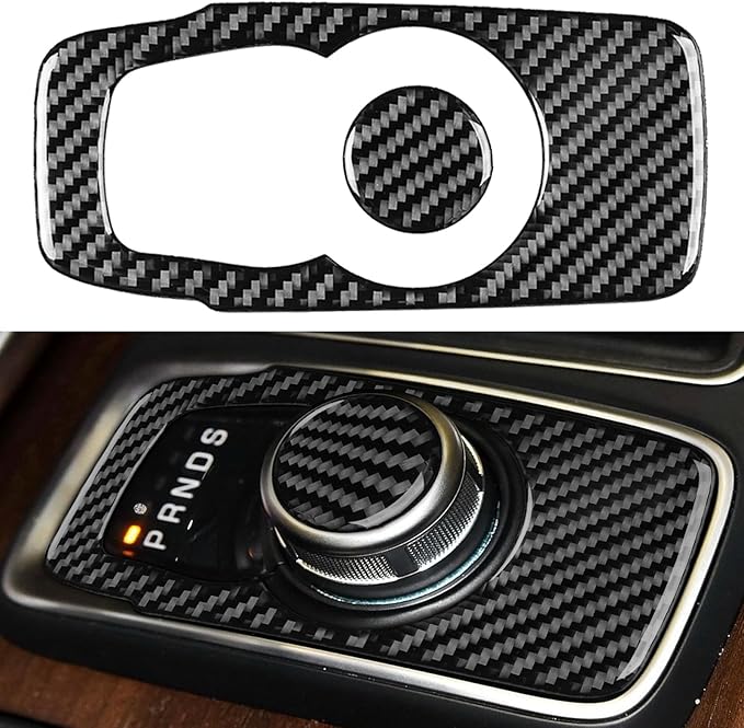 NVCNX Real Premium Carbon Fiber for Chrysler 300 Accessories 2015-2023 2016 2017 2018 2019 2020 2021 2022 S/C/Limited/Touring Center Console Rotary Gear Shift Selector Cover Interior Trim Sticker 2PCs