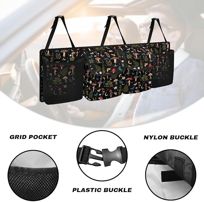 Car Trunk Organizer, Mushroom Hanging Seat Back Storage Organizer with Large Pockets, Space-Saving Backseat Car Organizer, Large Capacity Collapsible Bag for Most Vehicles