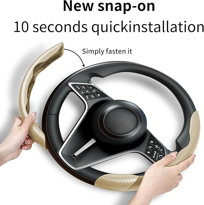 LevChall Carbon Fiber Steering Wheel Cover, 2-Piece Set Anti-Skid Comfortable Grip Segmented Butterfly Design, Easy Snap-On Installation Universal Fit 99% Cars, Beige