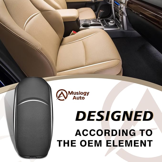 Muslogy Center Console Armrest Cover Compatible with Toyota 4Runner 2010-2024 Comfort Armrest Pad Arm Rest Cushion Vegan Leather Protector Regular Thick