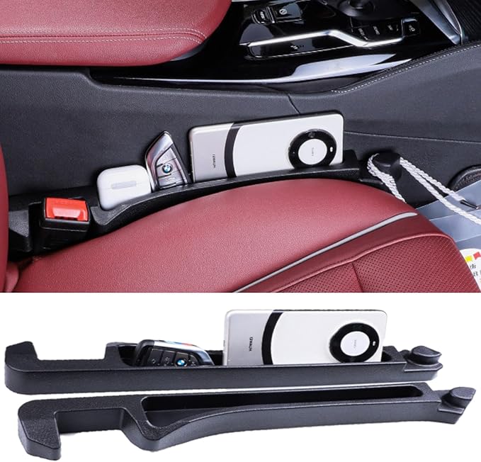 Car Seat Gap Filler 2 Pack, Auto Seat Side Gap Filler Organizer with Storage Slot & Hook, 3 in 1 Carseat Gap Spacer Plug Strip Universal Fit Car SUV Truck Fill The Gap Between Seats & Console, Black