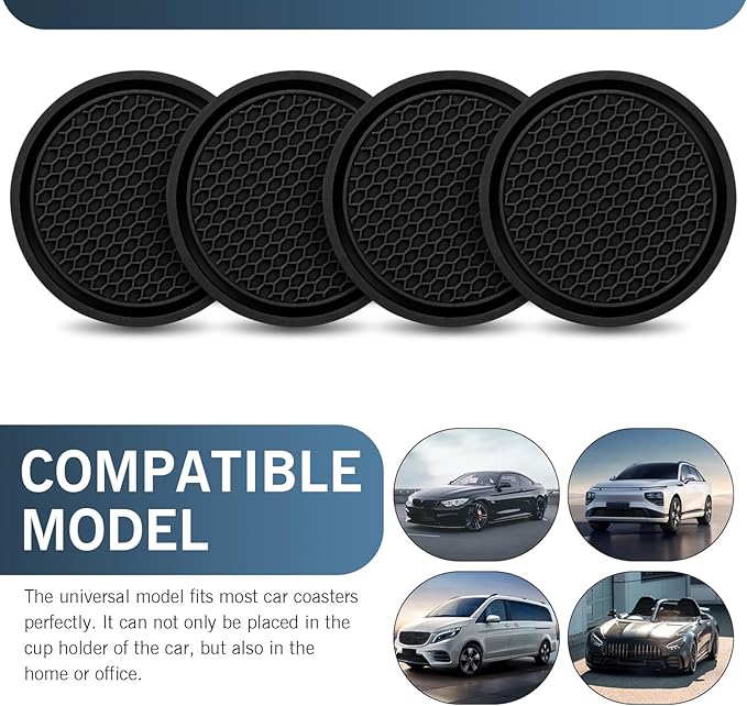 Eratus 4 PCS Car Center Console 3D Honeycomb Non-Slip Cup Holder Insert Coaster, 2.77" x 0.23" Portable Thickened PVC Flexible Waterproof Shock-Absorbing Heat-Insulating Beverage Mat (Black)