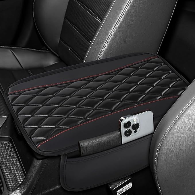 Car Center Console Cover for Acura MDX 2022 2023 2024, Memory Foam Arm Rest Cover Pad Comfortable Waterproof Armrest Cushion with 2 Storage Bags Universal Accessories,A/Black
