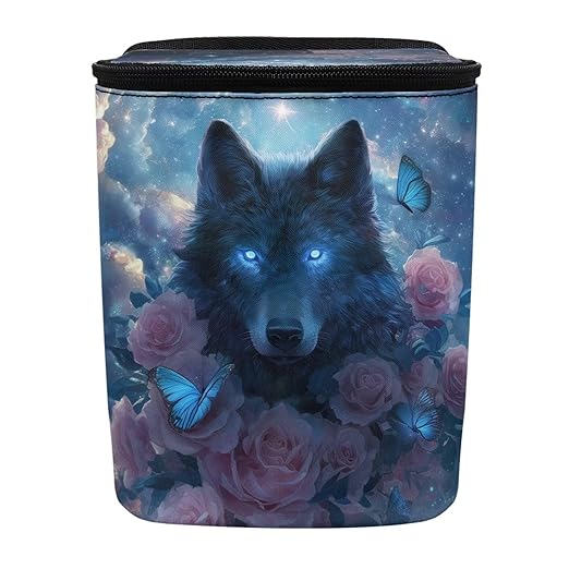 Talayituse Wolf Rose Butterfly Print Car Trash Can with Lid, Leak Proof Auto Trash Bag Hanging Vehicle Garbage Can Multipurpose Storage Container for Back Seat Road Trip