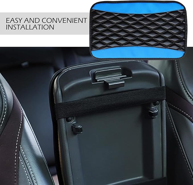 Car Center Console Cover, Leather Waterproof Car Armrest Cover Cushion, Auto Center Console Cushion Pad, Auto Interior Accessories for Most Vehicle, SUV, Truck (Blue)