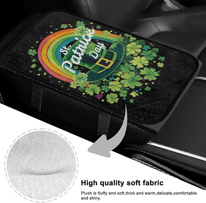 Bulopur St. Patrick's Cuckold Car Center Console Cushion Pad Flannel Center Console Cover Easy to Install Car Decor Accessories Auto Universal Car Interior Accessories Car Arm Rest Cover