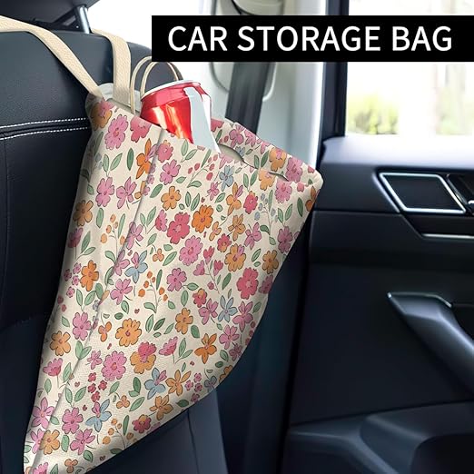 ABUIFDK Car Trash Can, Cute Car Trash Bag, Hanging Car Organizer and Storage Bag, Trash Bin for Car Accessories, Vehicle, Travelling, Camping Cute Colorful Floral