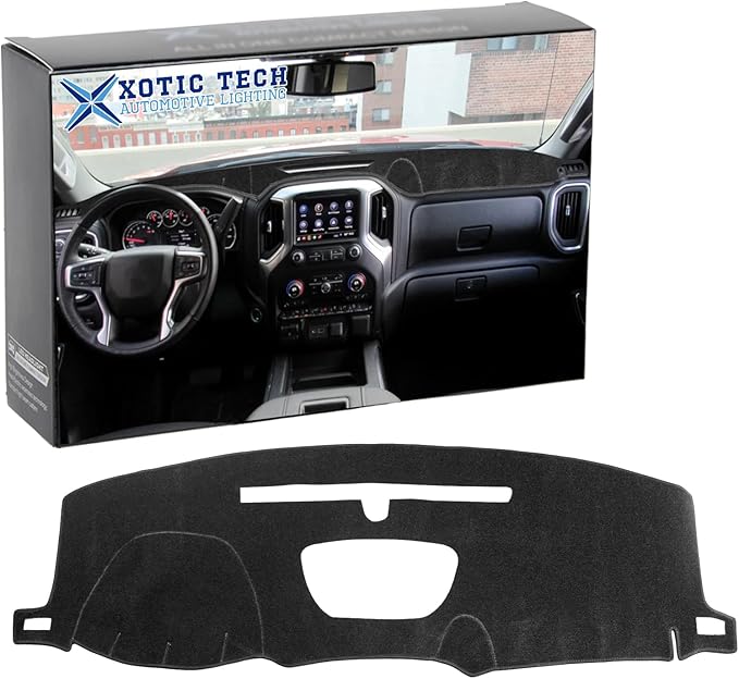 x xotic tech Center Console Dashboard Mat Compatible with Chevrolet Silverado 1500 2500HD 3500HD or GMC Sierra 2019-2024 Pre-Cut Non-Slip Sunshield Sun Glare Protector Dash Carpet Pad Black Cover