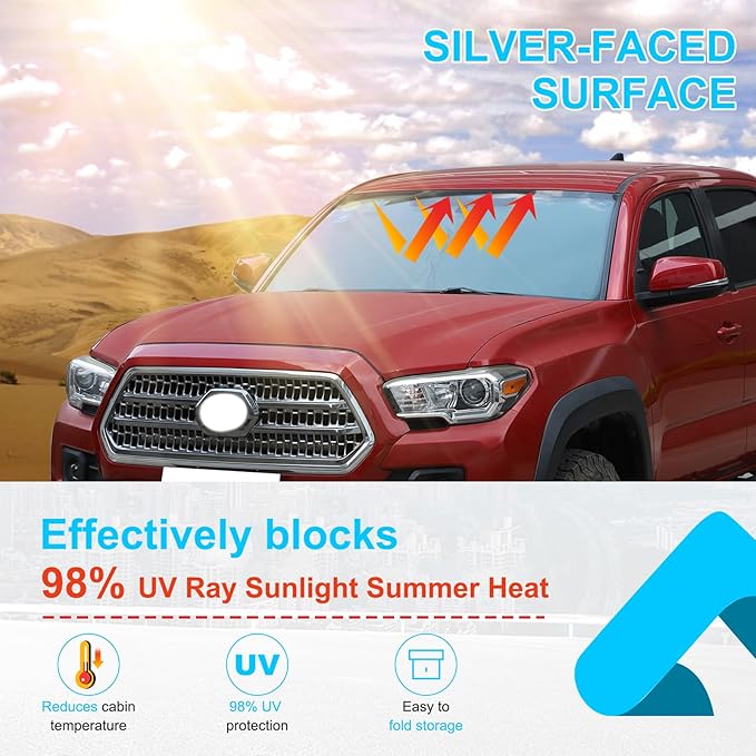 LLKUANG Car Windshield Sun Shade Compatible with Toyota Tacoma 2006-2024 Auto Windshield Sunshades Foldable Blocks UV Rays Sun Visor to Keep Your Vehicle Cool and Damage Free (Style D)