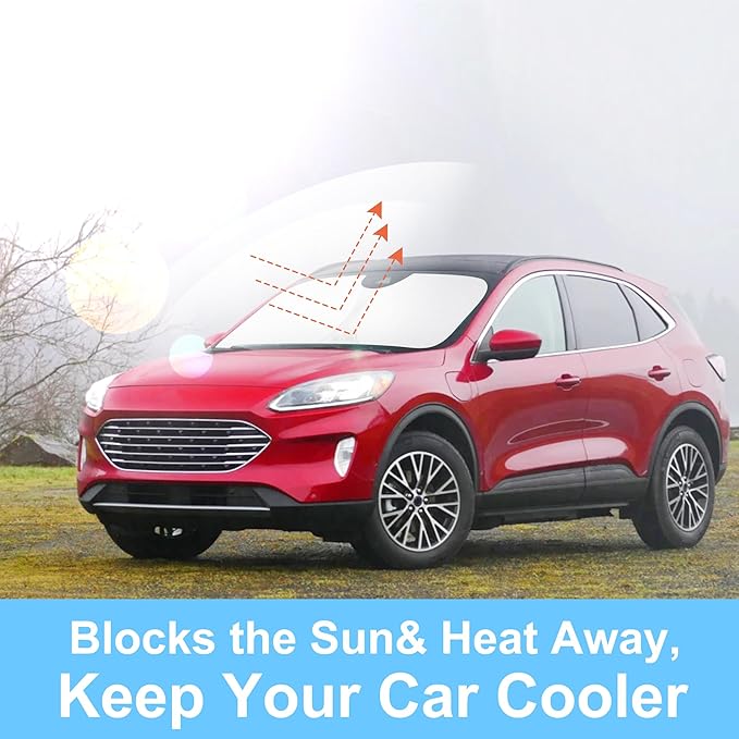 Windshield Sun Shade Custom Fit for 2020 2021 2022 2023 2024 2025 Ford Escape Accessories Foldable Sunshade Sun Blocker Protect Car from Sun Rays & Heat Damage Keep Car Cooler
